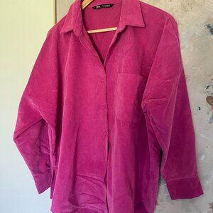 Zara Corduroy Pink Button Up size Large